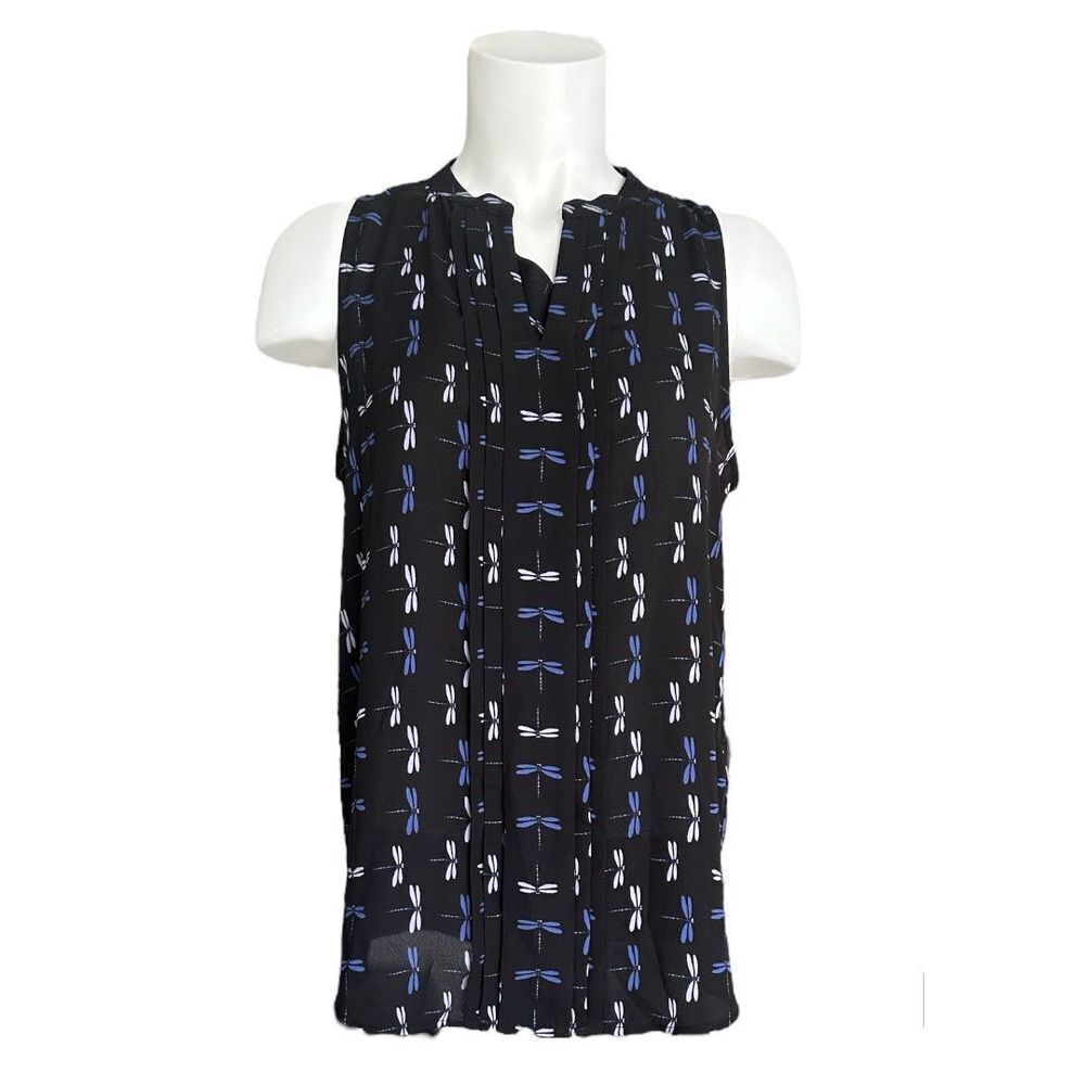 41 Hawthorn Women's‎ Dragonfly Print Split Neck Pleated Blouse Top Size S